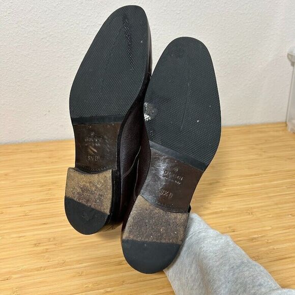 Gucci Double Monk Strap Mens Dress Shoes 9.5 Brown Pebbled Leather - Picture 6 of 15